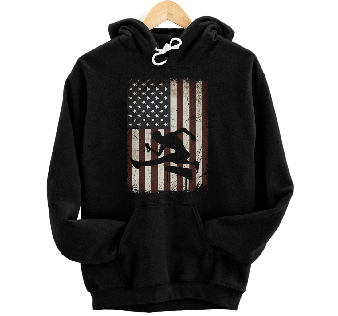 Track and Field Player American Flag Vintage Hurdles Gifts Pullover Hoodie