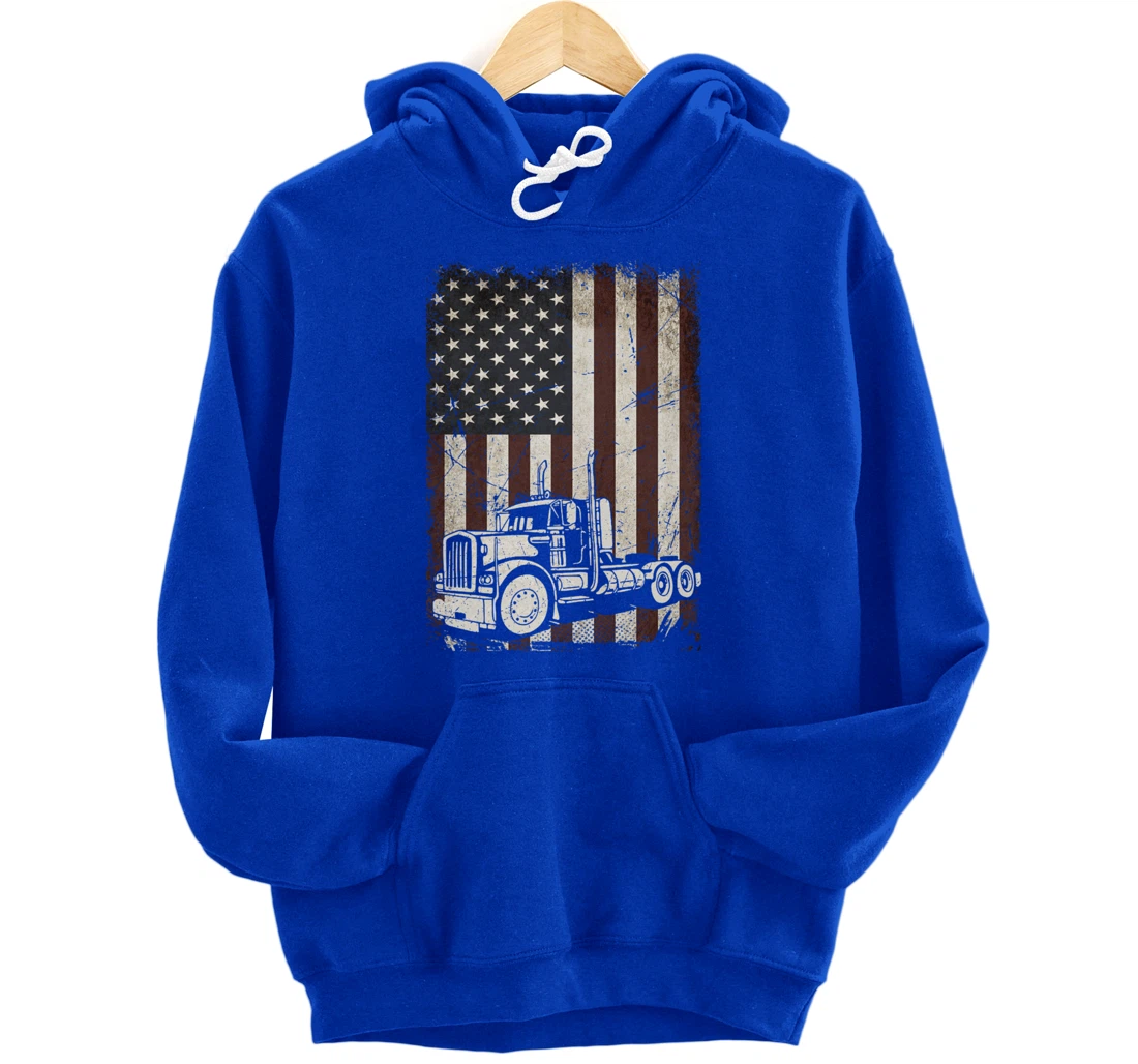Trucking American Flag Vintage Tennis Truck Trucker Gift Men Pullover Hoodie
