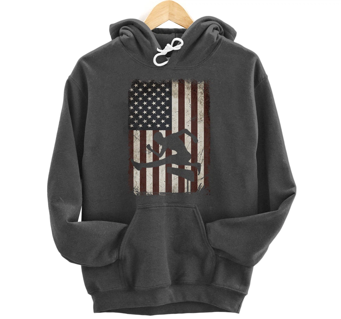Track and Field Player American Flag Vintage Hurdles Gifts Pullover Hoodie