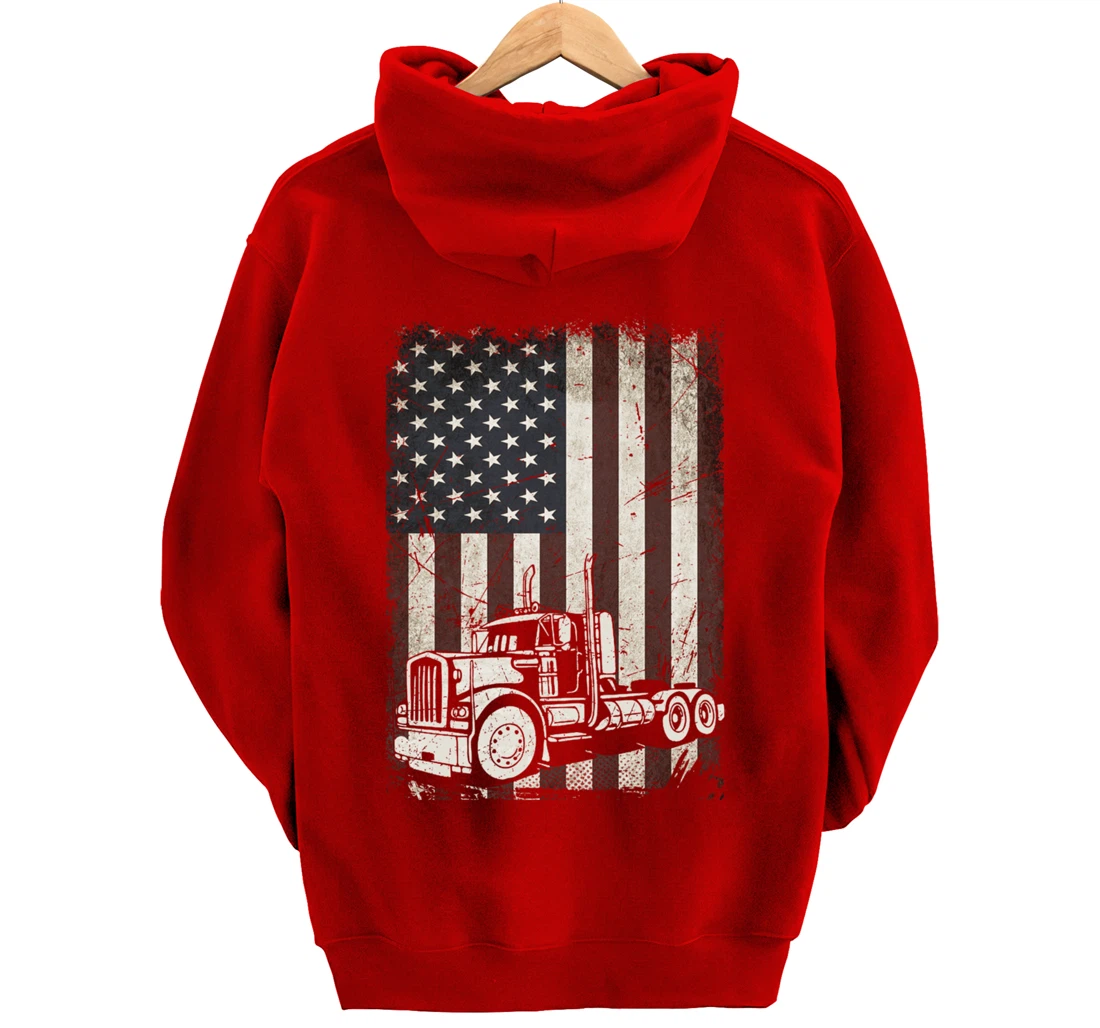 Trucking American Flag Vintage Tennis Truck Trucker Gift Men Pullover Hoodie