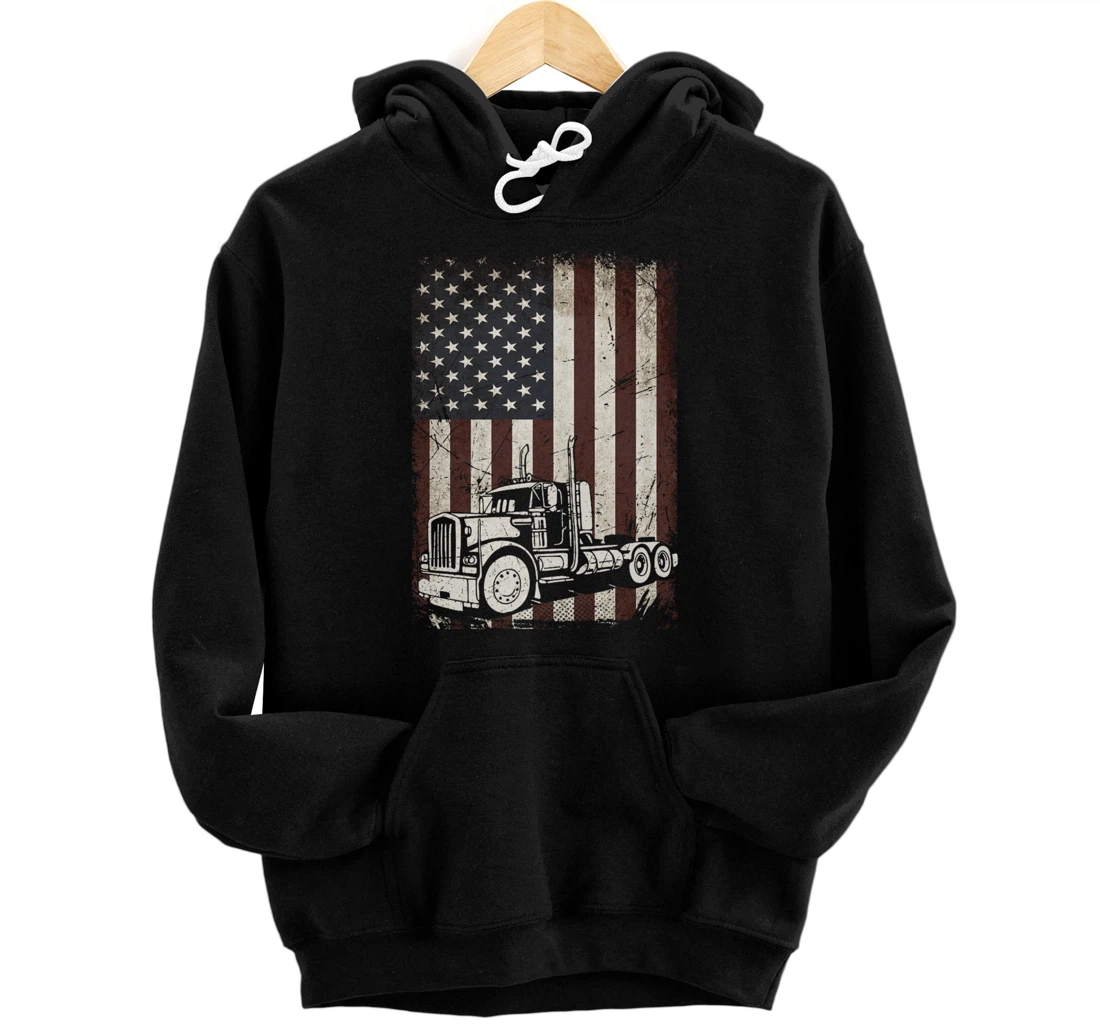 Trucking American Flag Vintage Tennis Truck Trucker Gift Men Pullover Hoodie