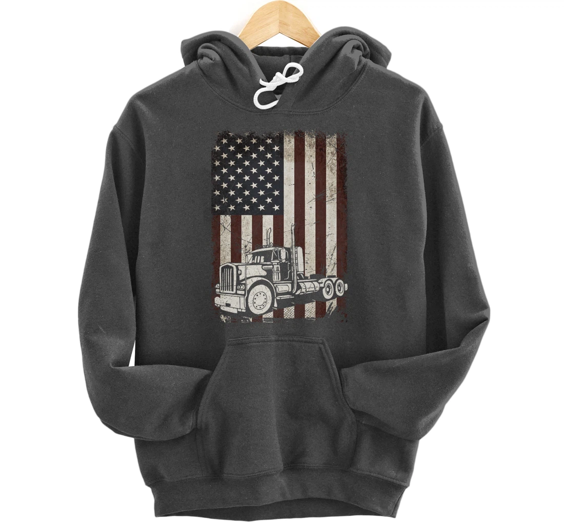 Trucking American Flag Vintage Tennis Truck Trucker Gift Men Pullover Hoodie