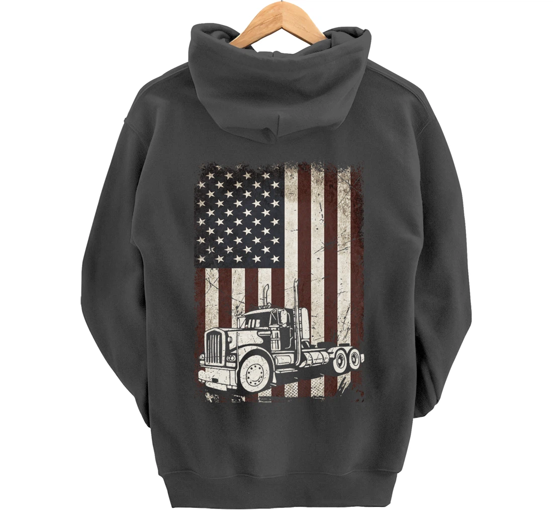 Trucking American Flag Vintage Tennis Truck Trucker Gift Men Pullover Hoodie