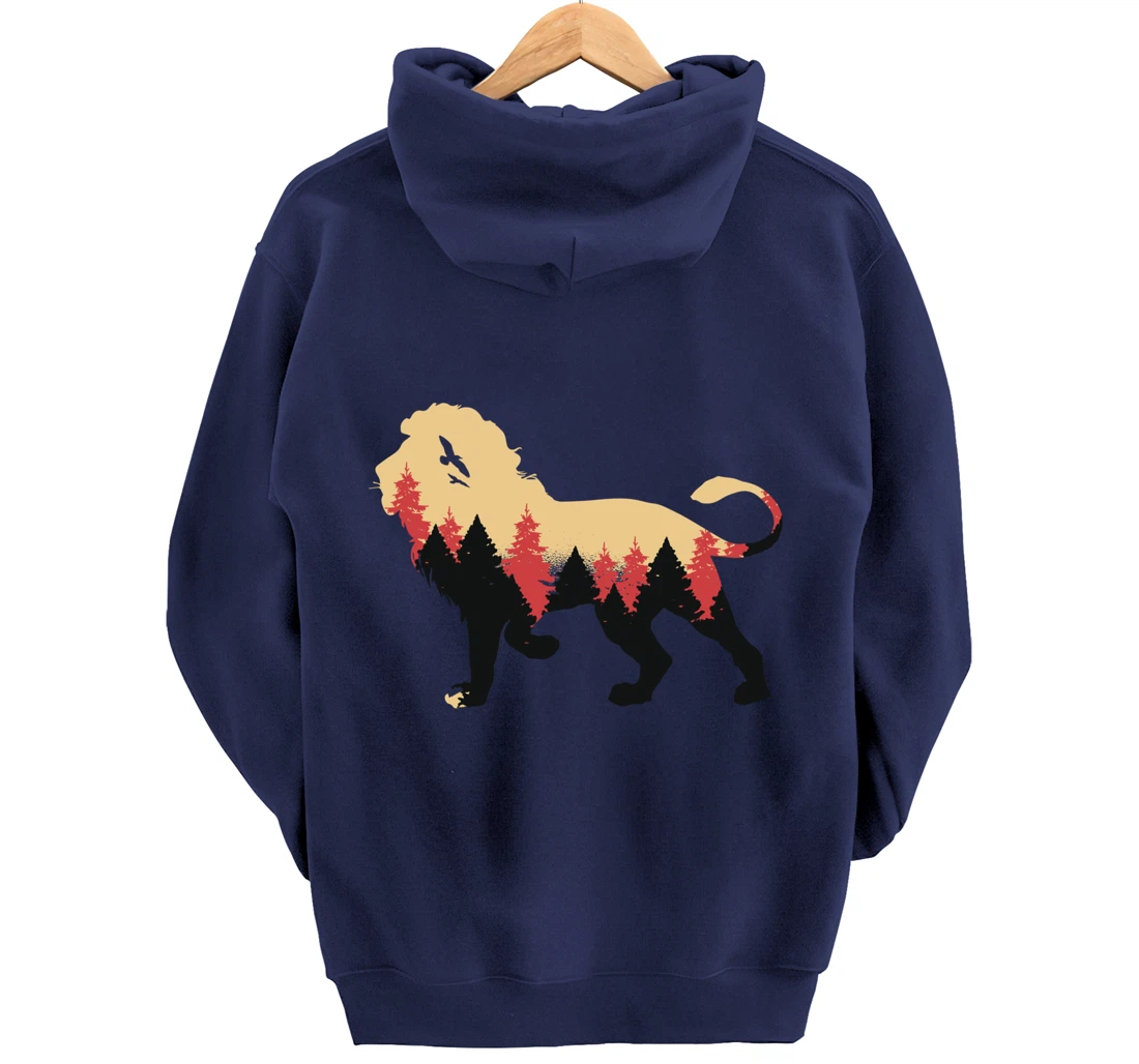 Lion Forest Nature Wildlife Hiking Vintage National Park Pullover Hoodie