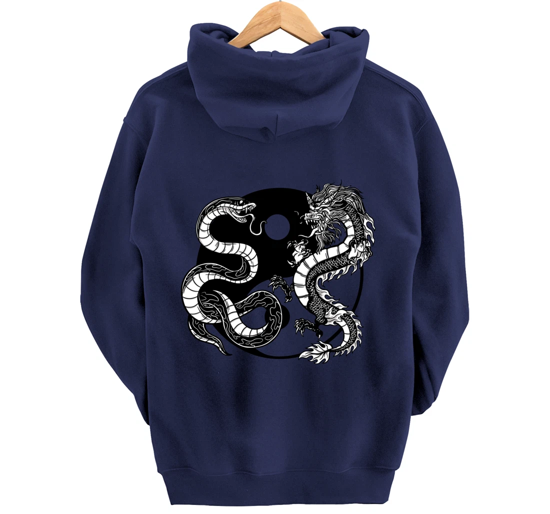 Cool Yin Yang Snake Fighting Dragon Pullover Hoodie