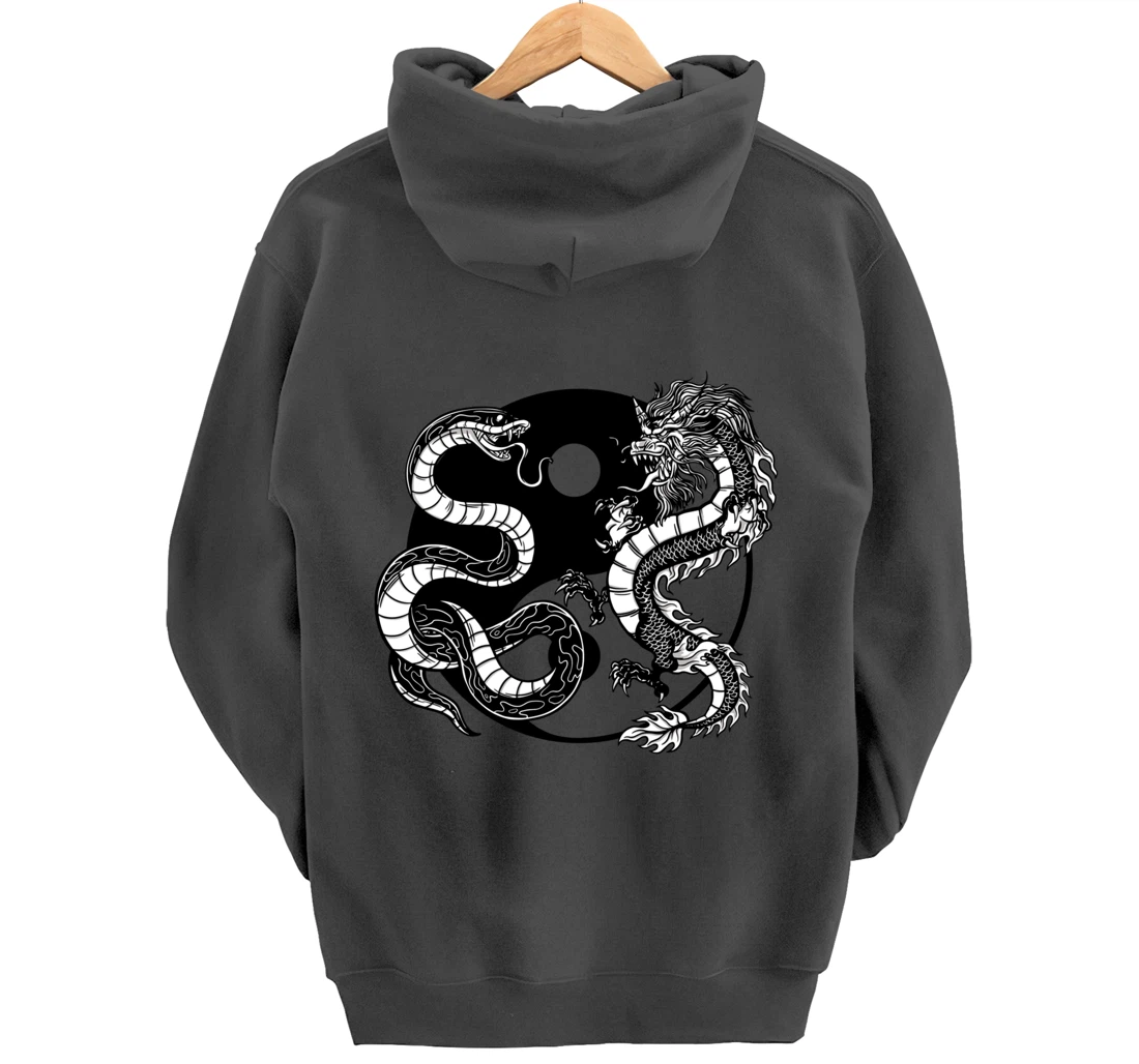 Cool Yin Yang Snake Fighting Dragon Pullover Hoodie