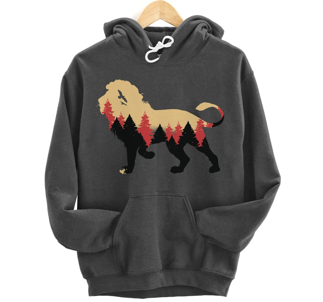 Lion Forest Nature Wildlife Hiking Vintage National Park Pullover Hoodie