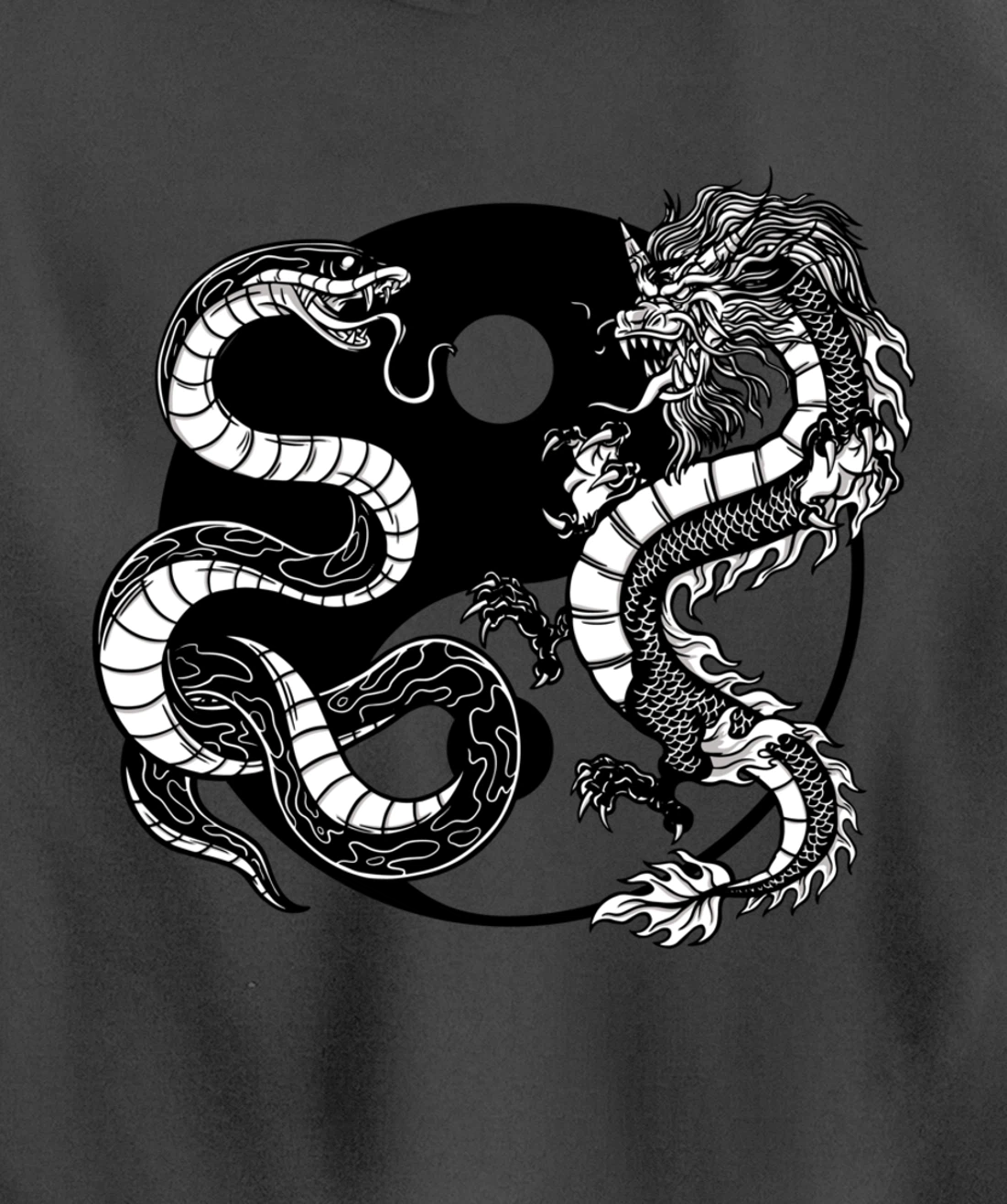 Cool Yin Yang Snake Fighting Dragon Pullover Hoodie