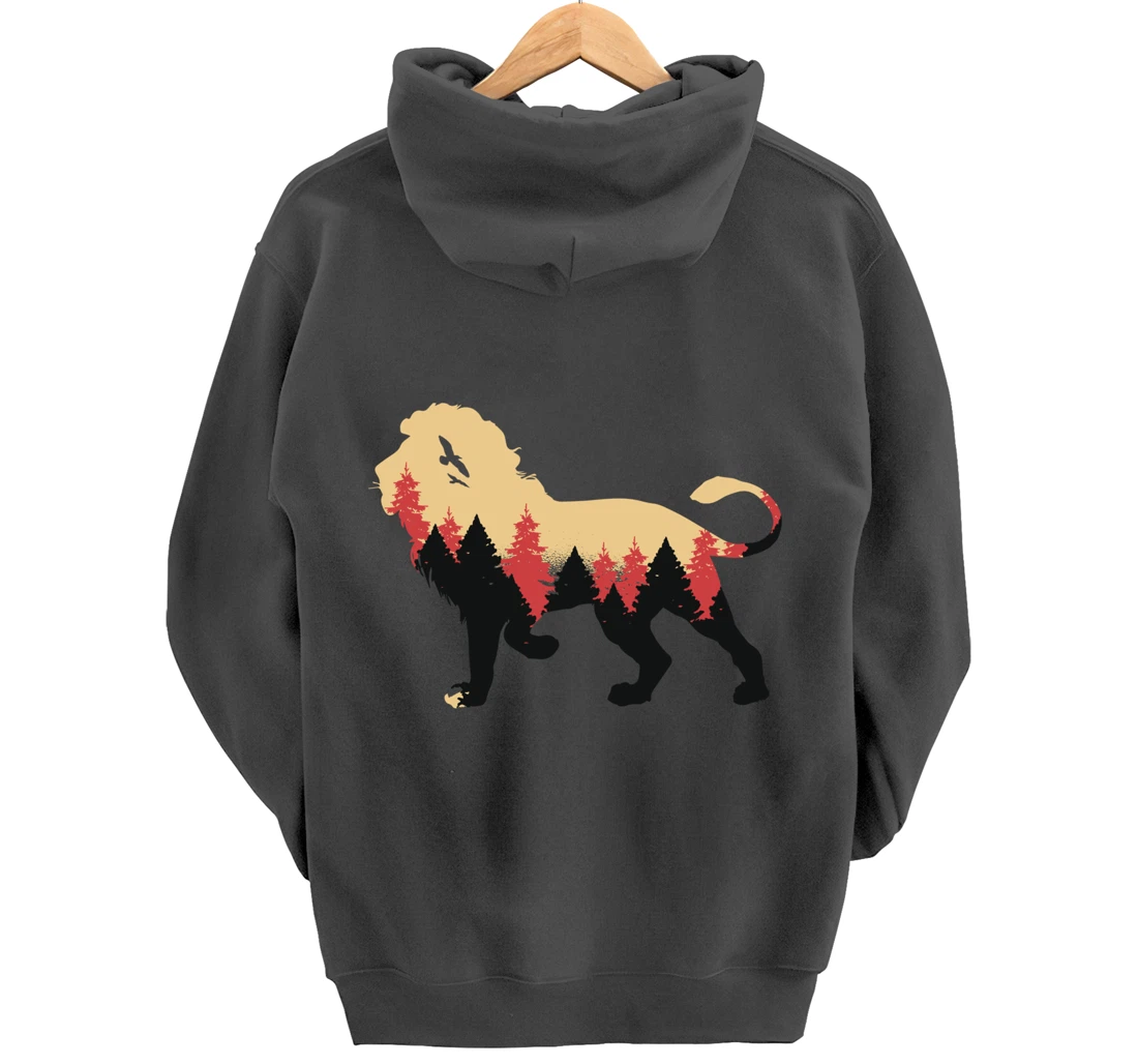 Lion Forest Nature Wildlife Hiking Vintage National Park Pullover Hoodie