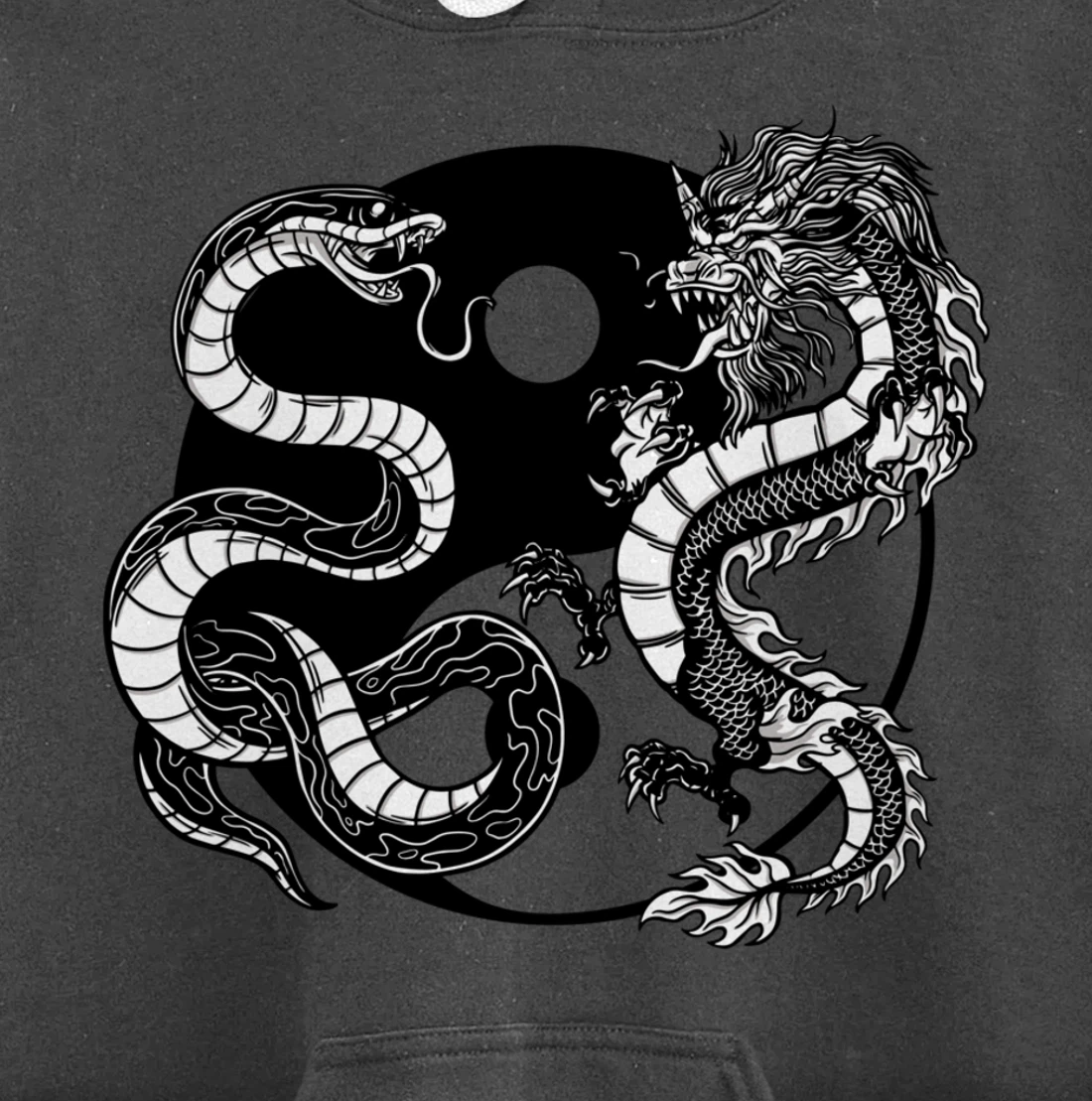 Cool Yin Yang Snake Fighting Dragon Pullover Hoodie