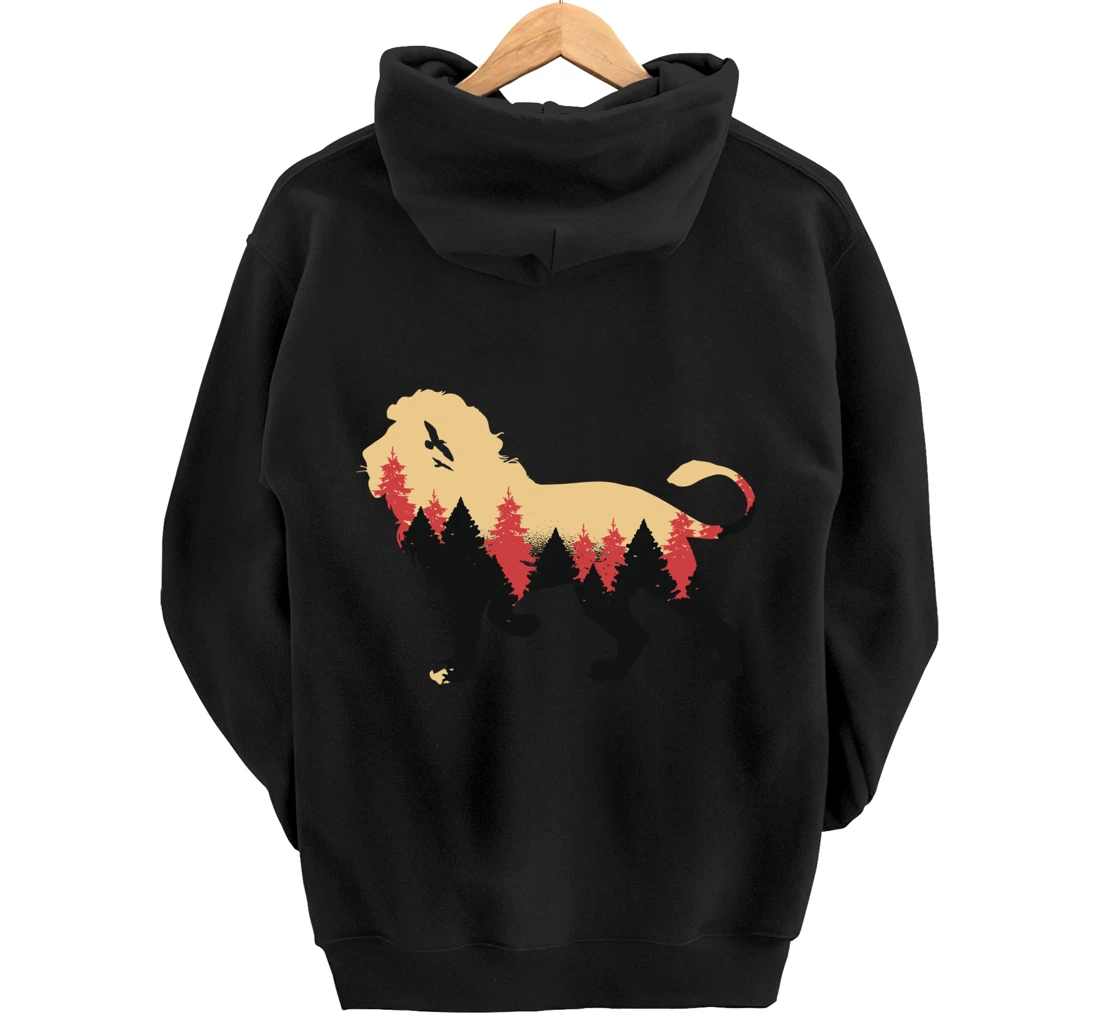 Lion Forest Nature Wildlife Hiking Vintage National Park Pullover Hoodie