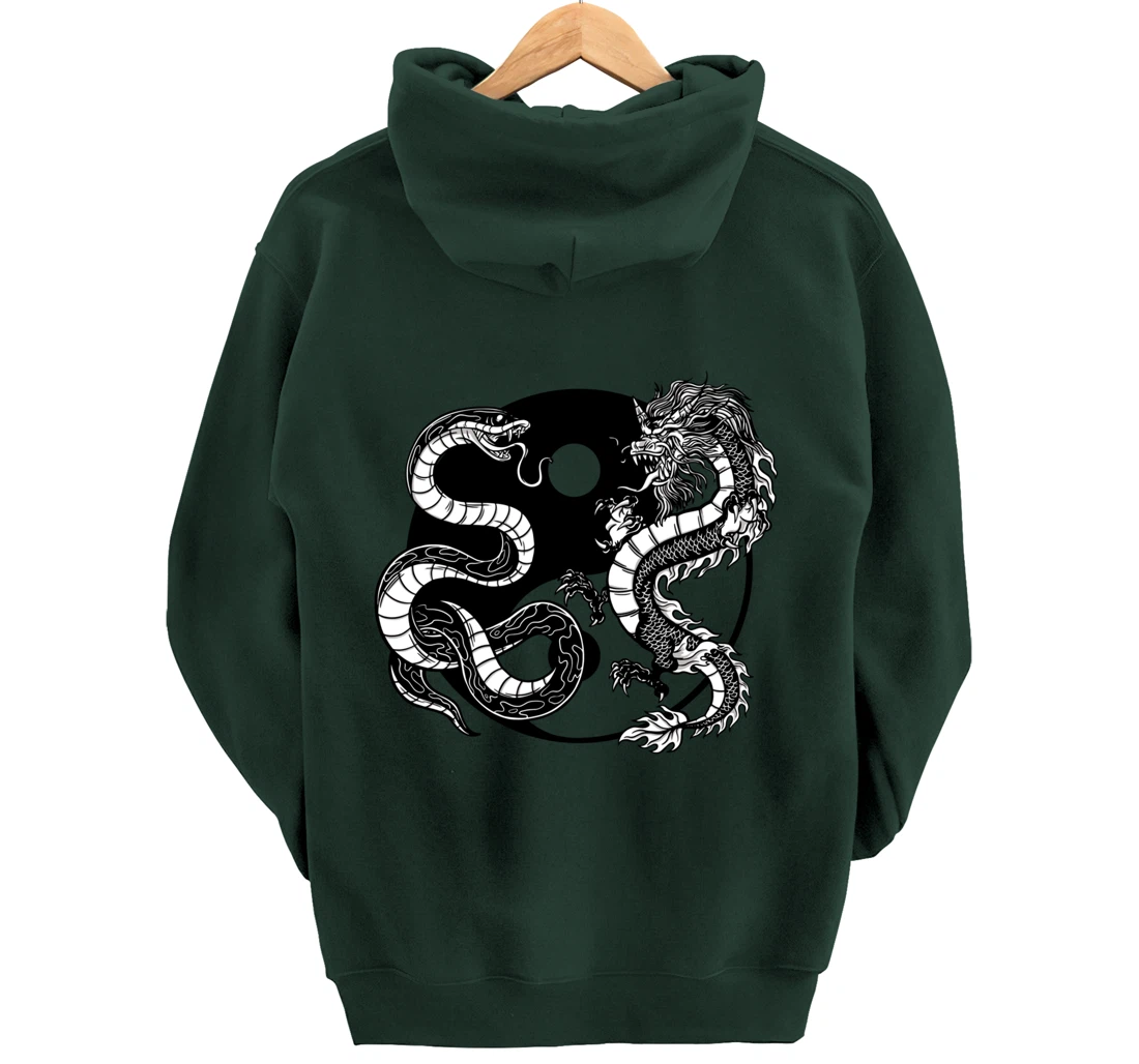 Cool Yin Yang Snake Fighting Dragon Pullover Hoodie