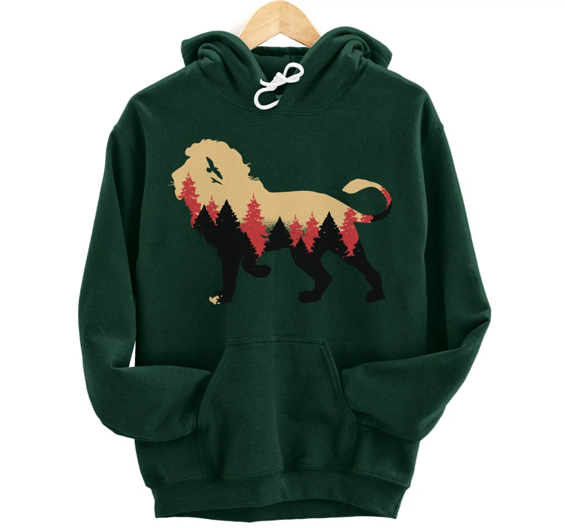 Lion Forest Nature Wildlife Hiking Vintage National Park Pullover Hoodie