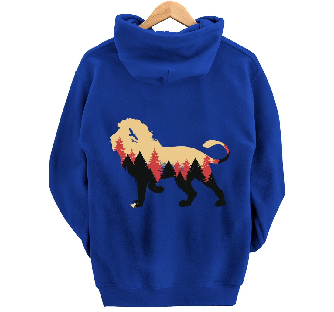 Lion Forest Nature Wildlife Hiking Vintage National Park Pullover Hoodie