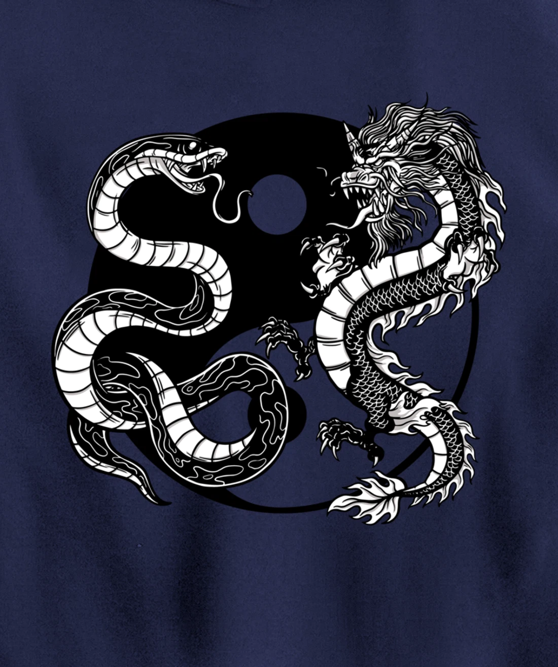 Cool Yin Yang Snake Fighting Dragon Pullover Hoodie