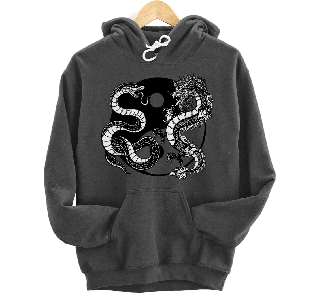 Cool Yin Yang Snake Fighting Dragon Pullover Hoodie