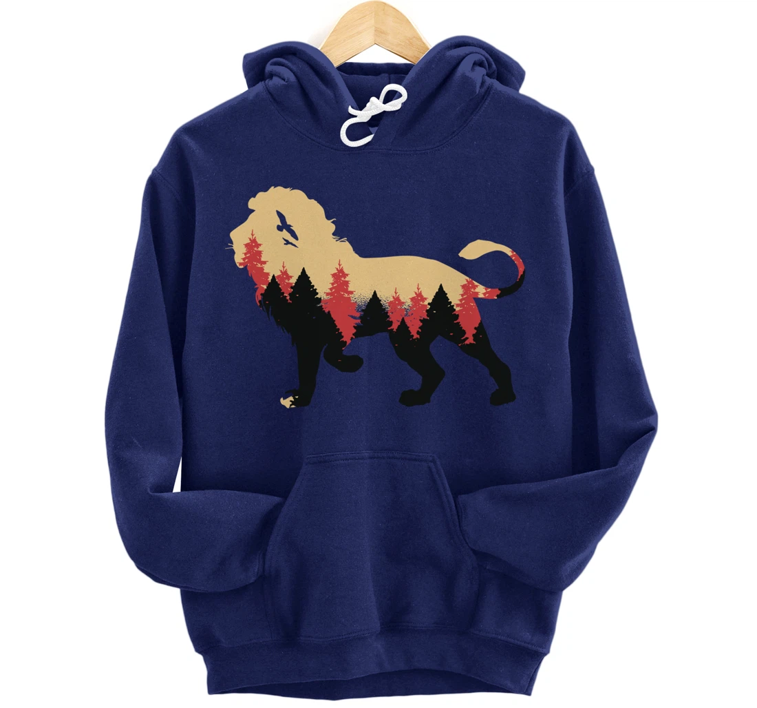 Lion Forest Nature Wildlife Hiking Vintage National Park Pullover Hoodie
