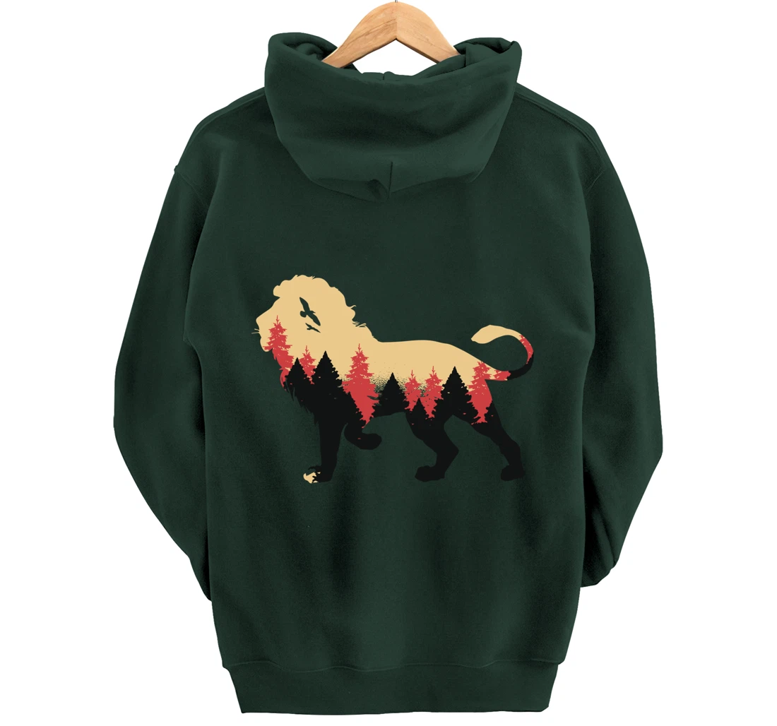 Lion Forest Nature Wildlife Hiking Vintage National Park Pullover Hoodie