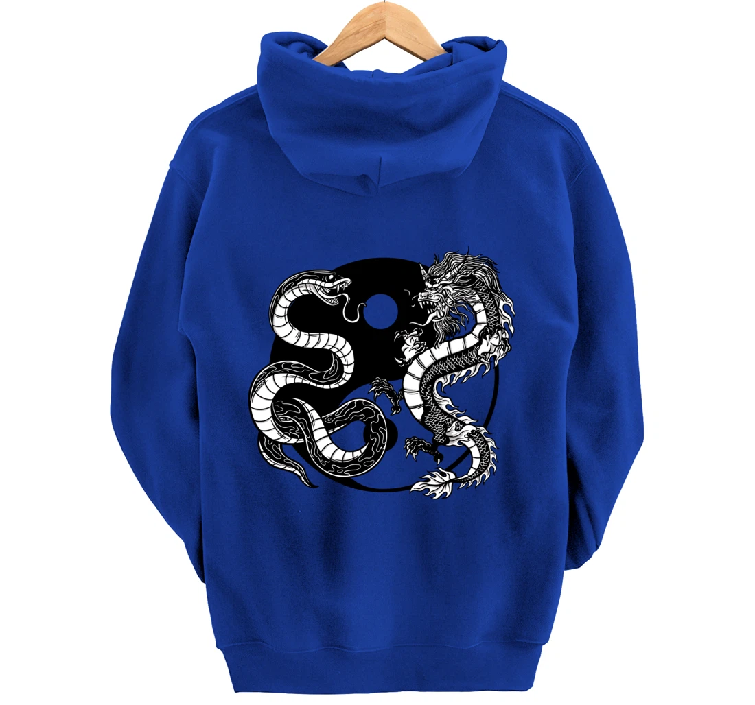Cool Yin Yang Snake Fighting Dragon Pullover Hoodie