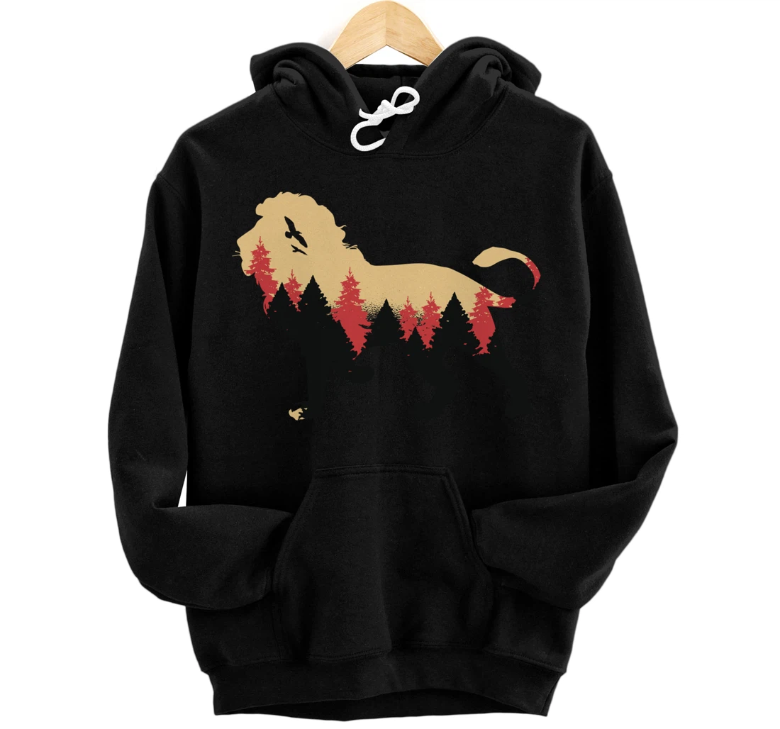 Lion Forest Nature Wildlife Hiking Vintage National Park Pullover Hoodie