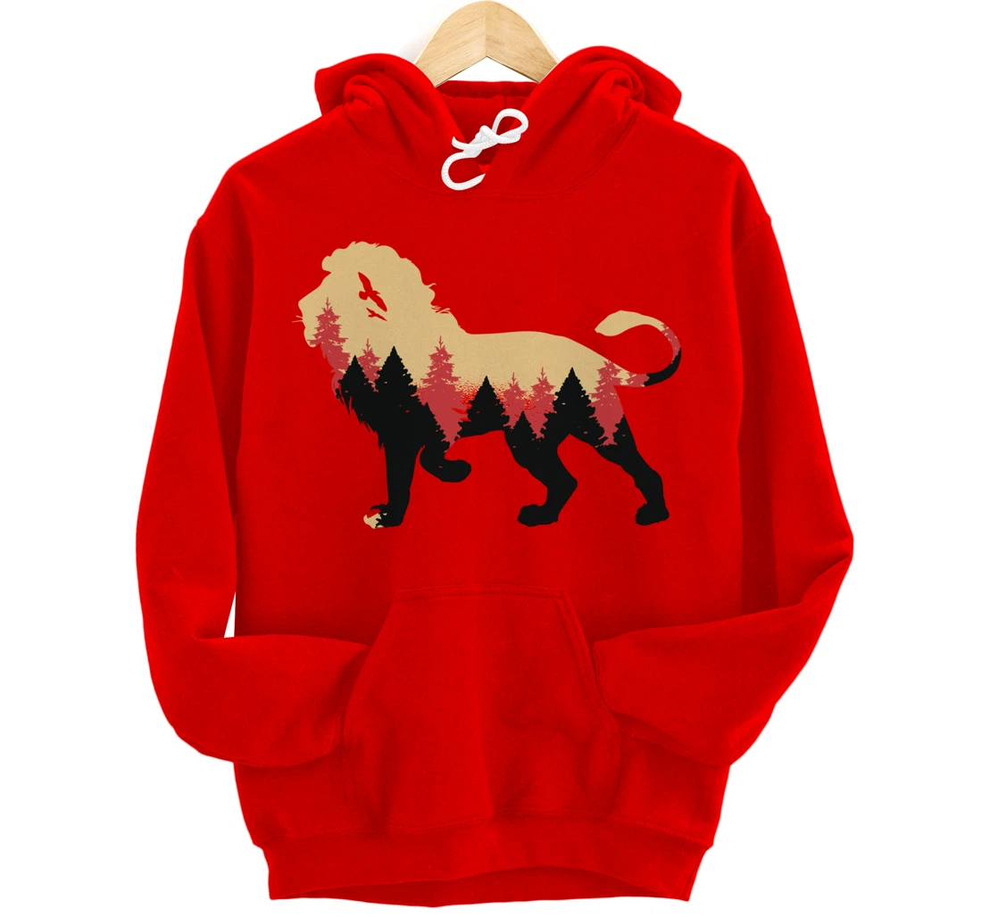 Lion Forest Nature Wildlife Hiking Vintage National Park Pullover Hoodie