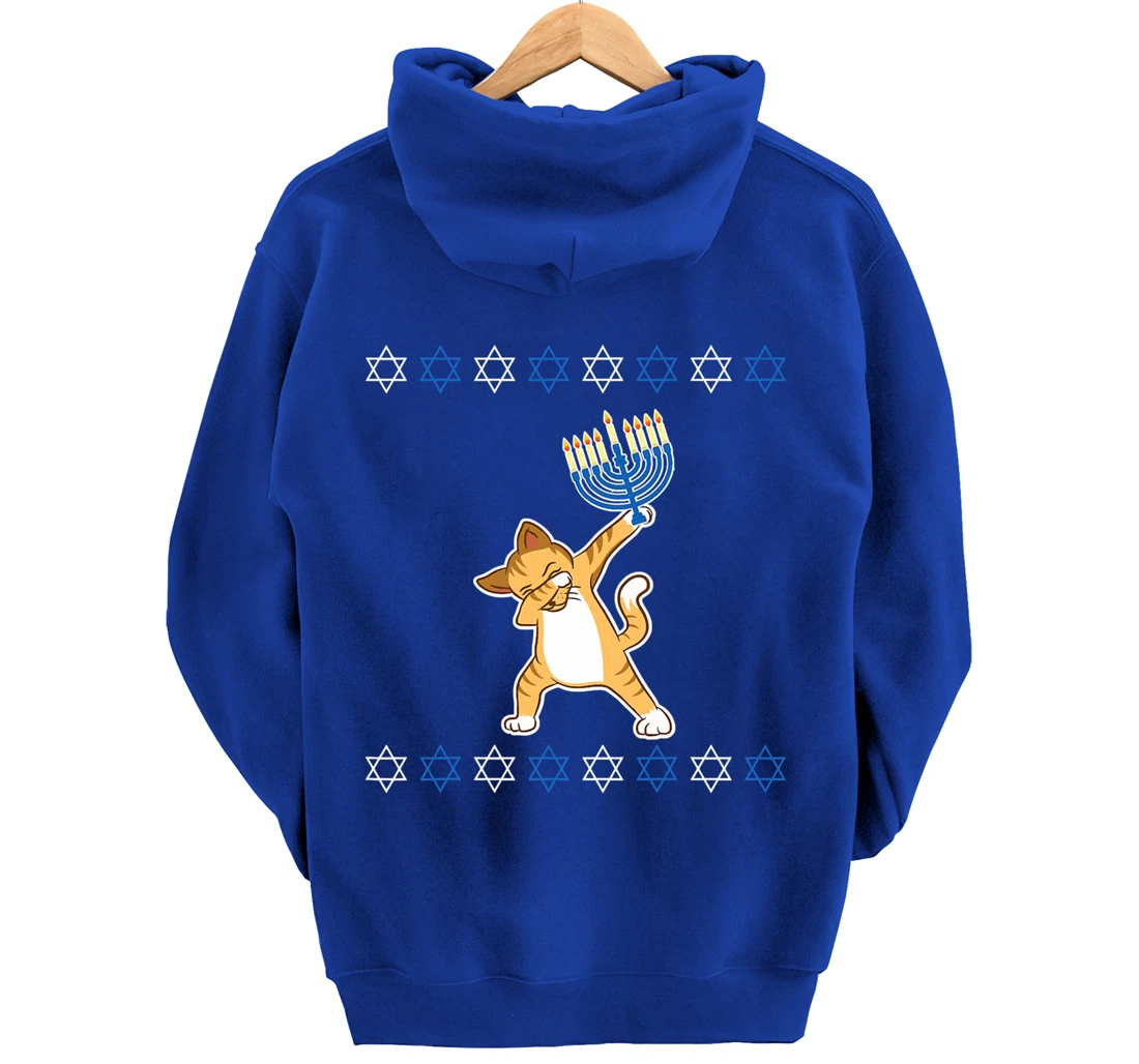 Happy Hanukkah Dabbing Cat Lover Hanukkahorah Funny Xmas Pjs Pullover Hoodie