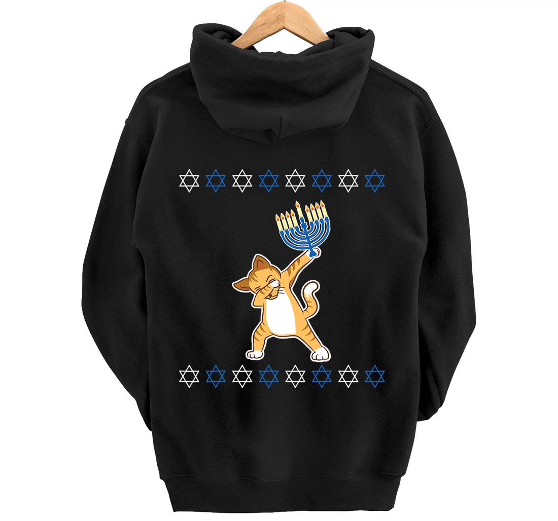 Happy Hanukkah Dabbing Cat Lover Hanukkahorah Funny Xmas Pjs Pullover Hoodie