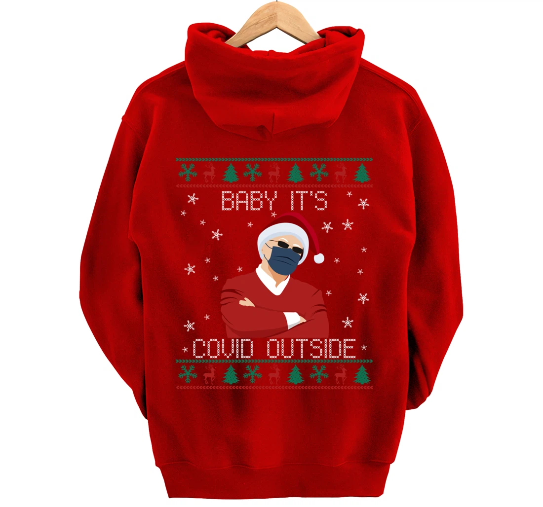 Baby It's Covid Outside Funny Santa Face Mask 2021 Ugly Xmas Pullover Hoodie
