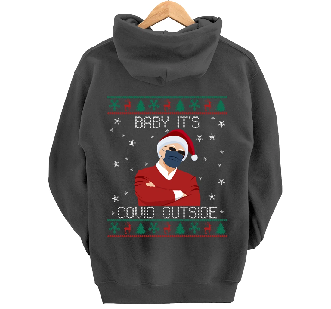 Baby It's Covid Outside Funny Santa Face Mask 2021 Ugly Xmas Pullover Hoodie