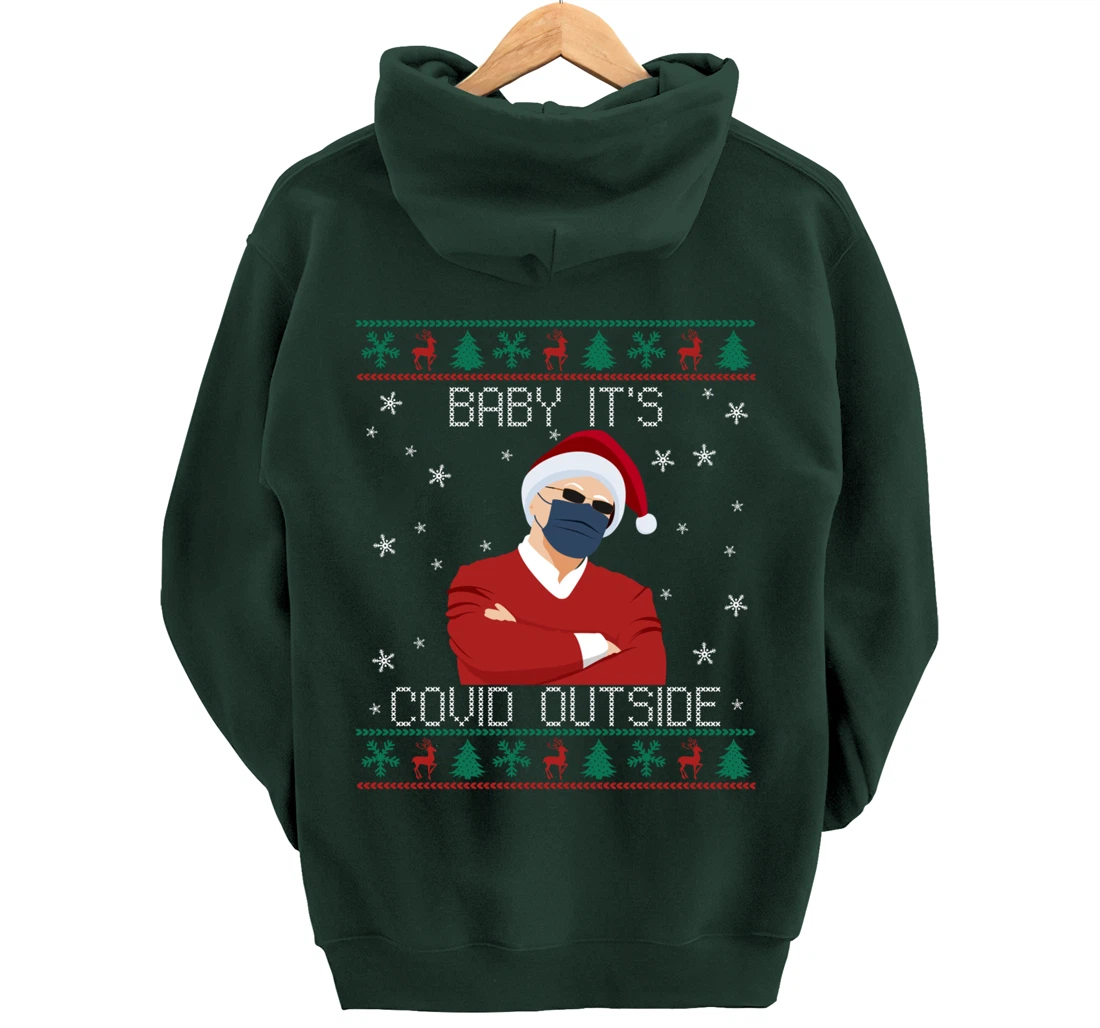 Baby It's Covid Outside Funny Santa Face Mask 2021 Ugly Xmas Pullover Hoodie