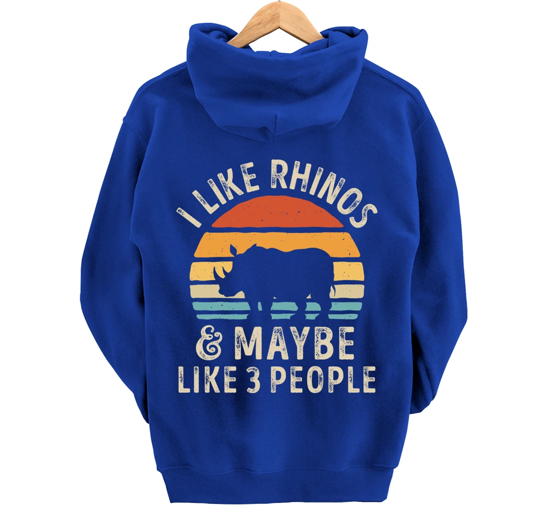 I Like Rhinos And Maybe Like 3 People Rhino Rhinoceros Retro Pullover Hoodie