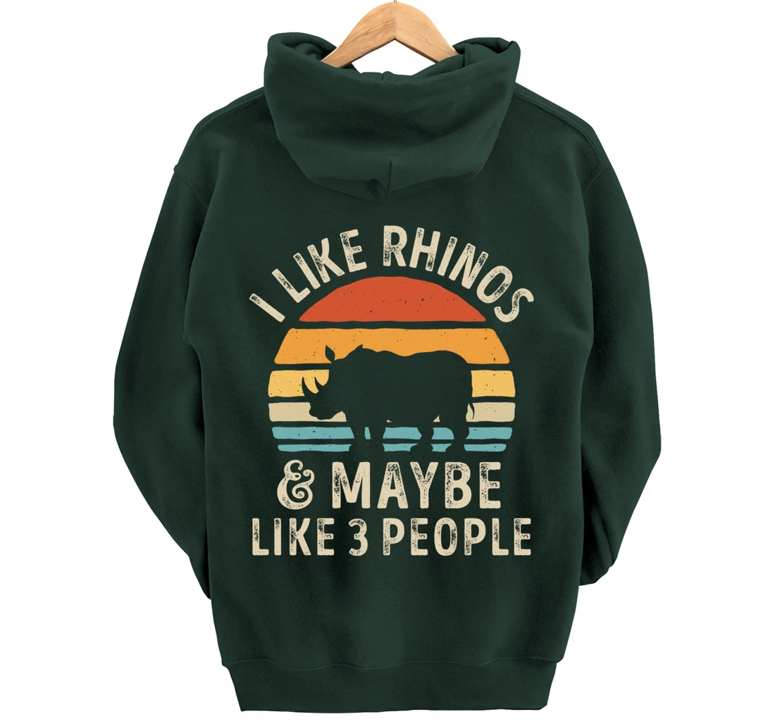 I Like Rhinos And Maybe Like 3 People Rhino Rhinoceros Retro Pullover Hoodie