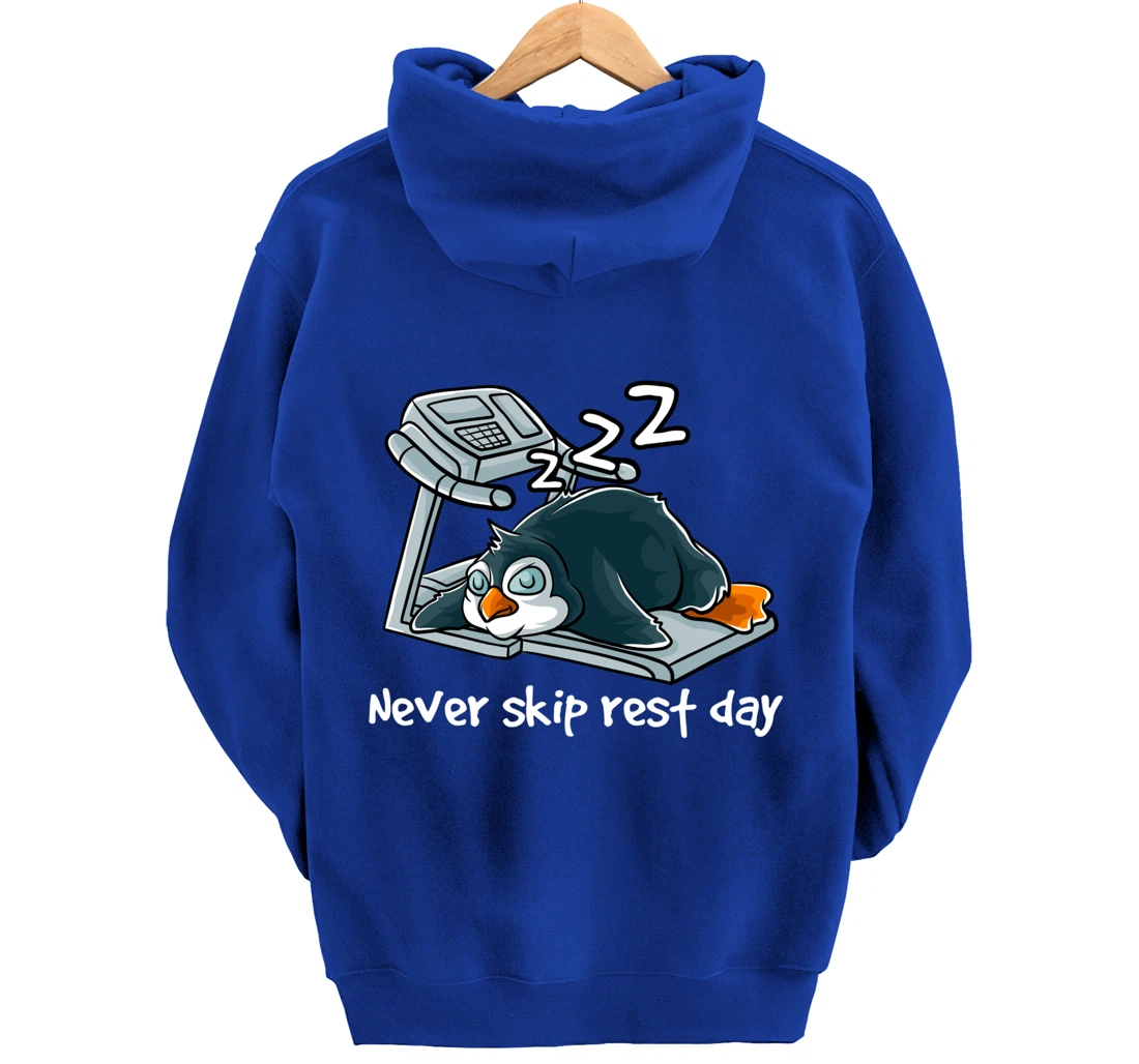 Never Skip Rest Day Gym Workout Cardio Sleeping Penguin Pullover Hoodie