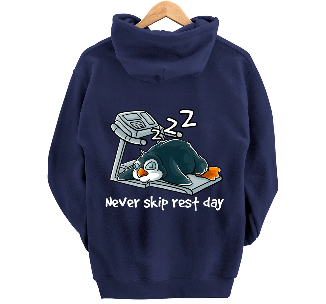 Never Skip Rest Day Gym Workout Cardio Sleeping Penguin Pullover Hoodie