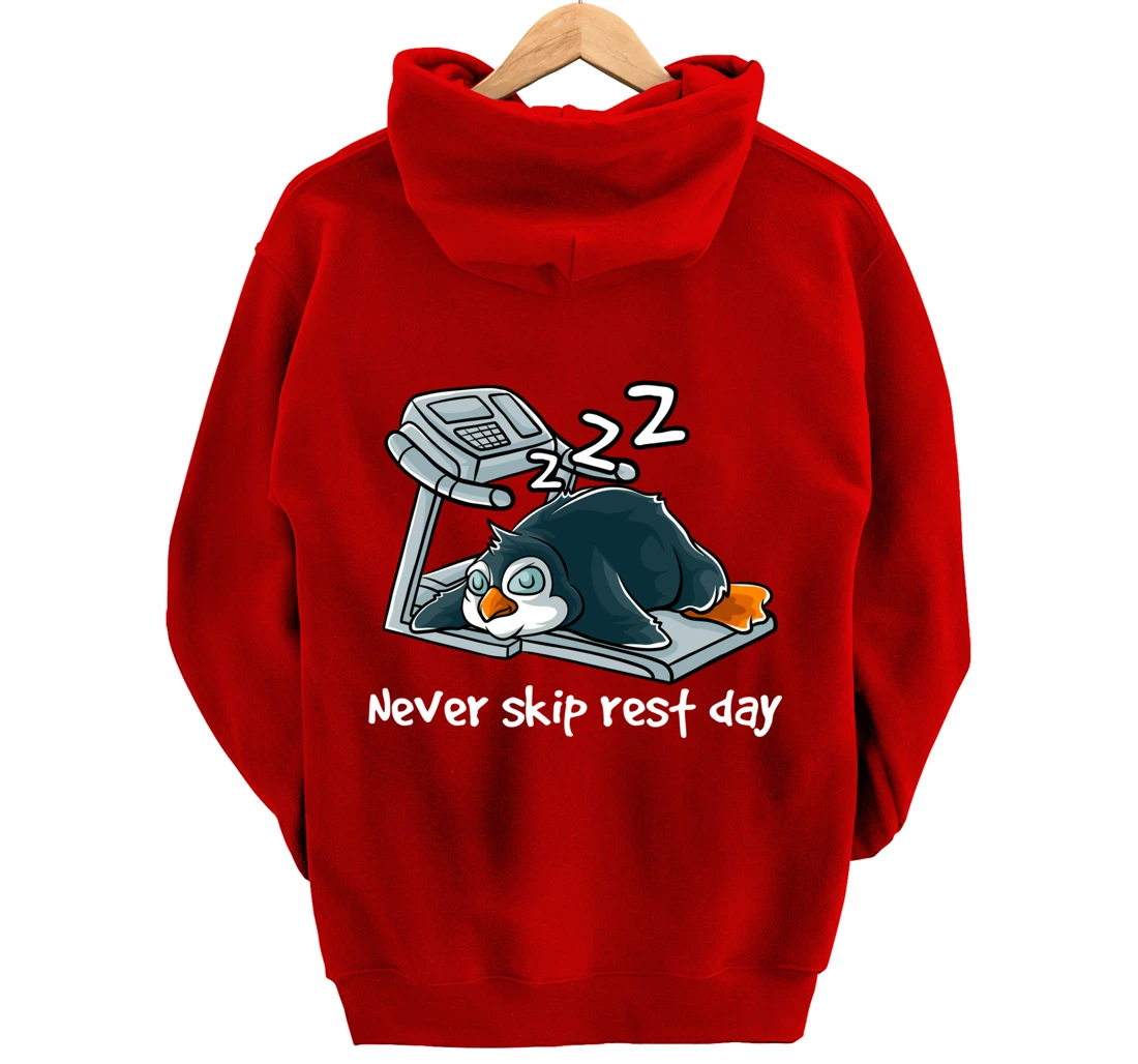 Never Skip Rest Day Gym Workout Cardio Sleeping Penguin Pullover Hoodie