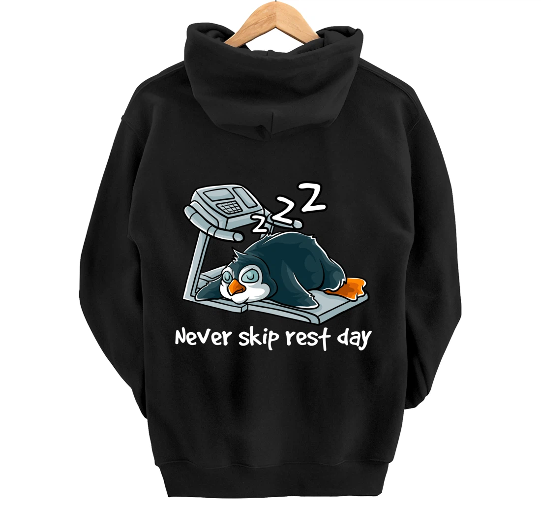 Never Skip Rest Day Gym Workout Cardio Sleeping Penguin Pullover Hoodie