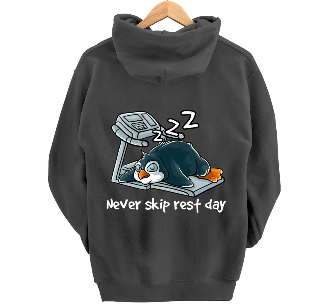 Never Skip Rest Day Gym Workout Cardio Sleeping Penguin Pullover Hoodie