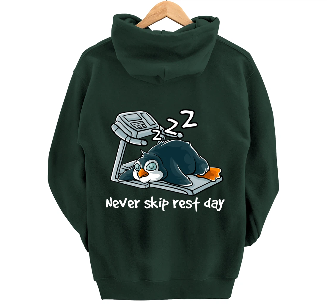 Never Skip Rest Day Gym Workout Cardio Sleeping Penguin Pullover Hoodie
