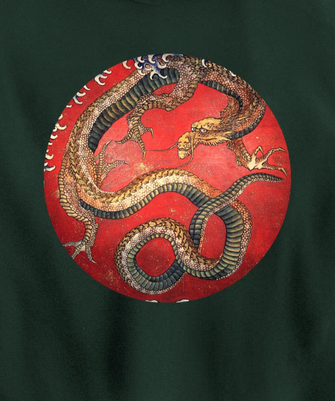 Hokusai Red Retro Dragon Japanese Graphic Design Vintage Pullover Hoodie