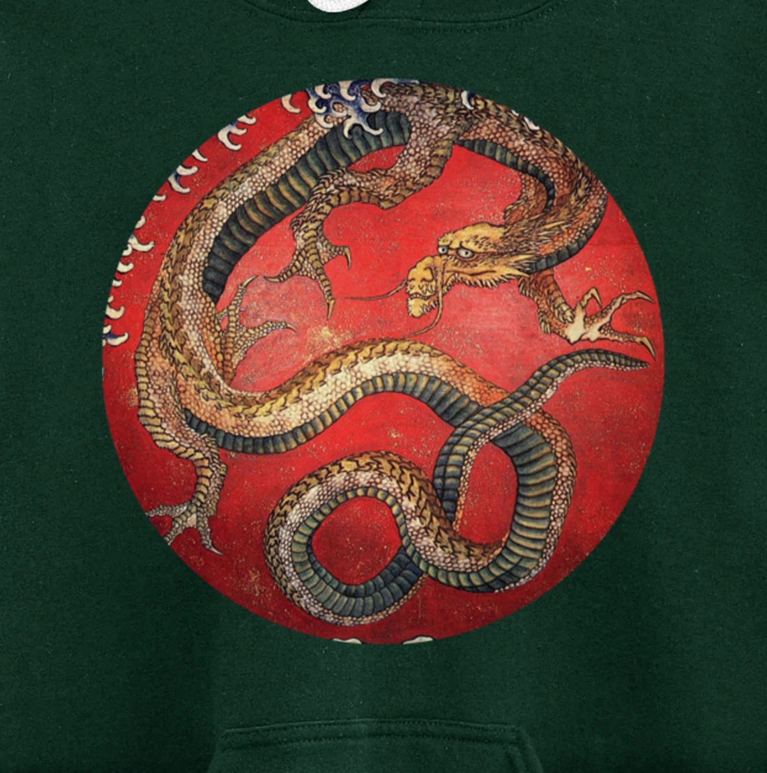 Hokusai Red Retro Dragon Japanese Graphic Design Vintage Pullover Hoodie