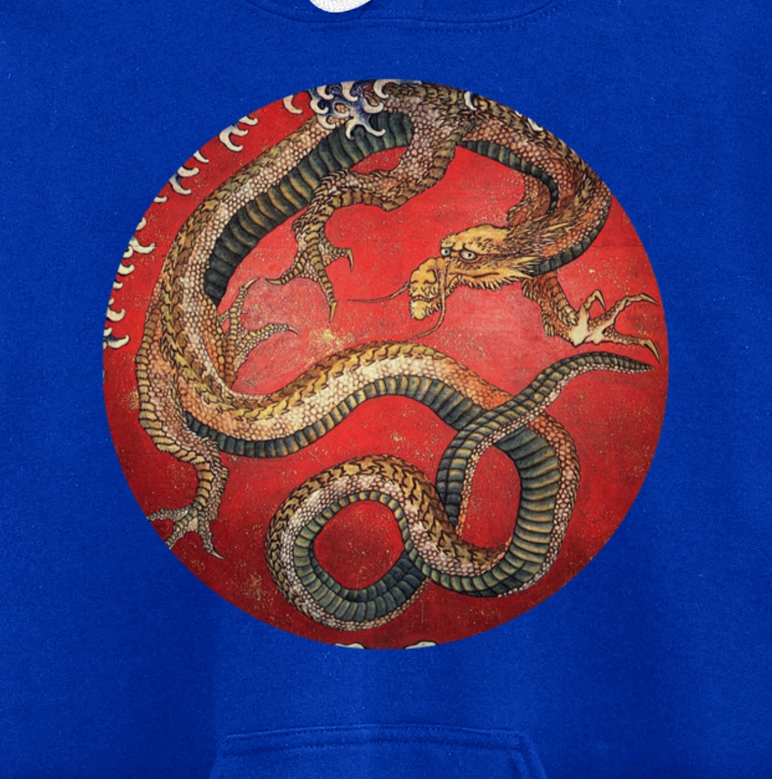 Hokusai Red Retro Dragon Japanese Graphic Design Vintage Pullover Hoodie