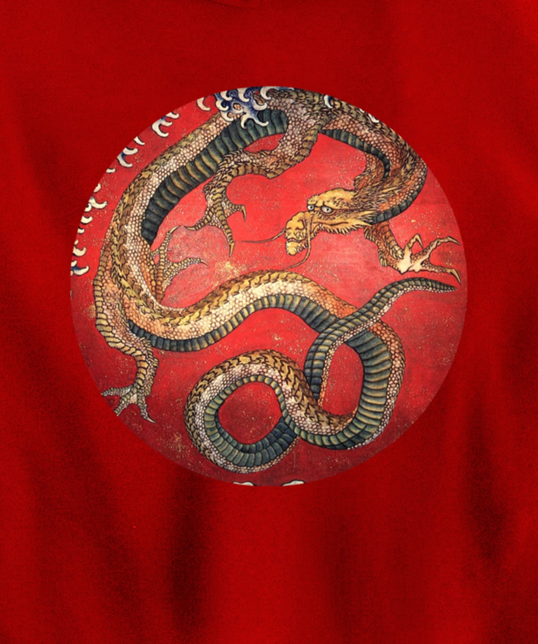 Hokusai Red Retro Dragon Japanese Graphic Design Vintage Pullover Hoodie