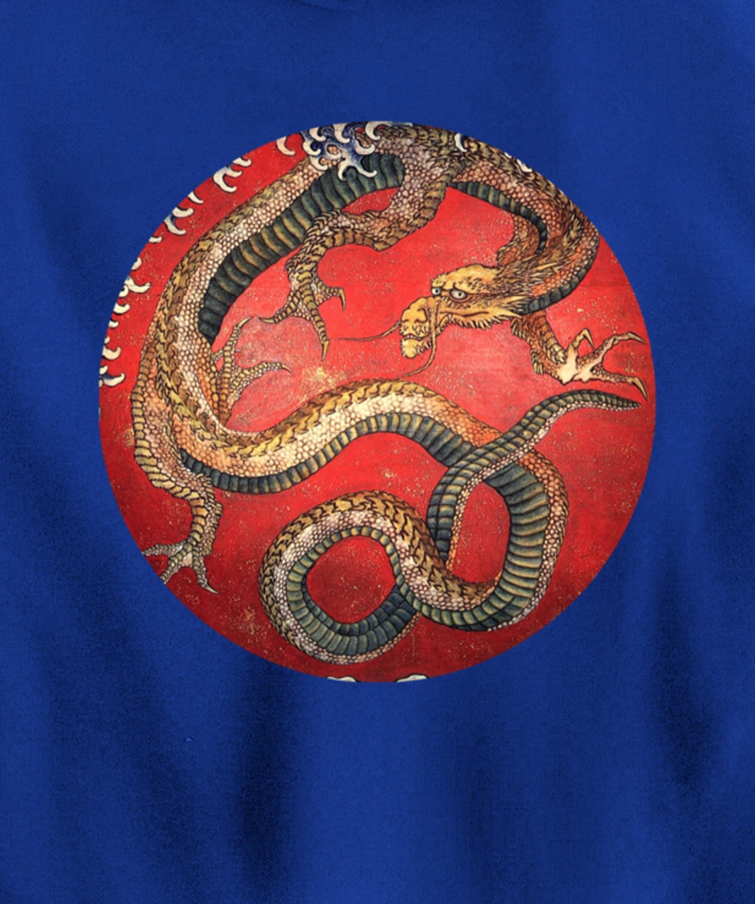 Hokusai Red Retro Dragon Japanese Graphic Design Vintage Pullover Hoodie