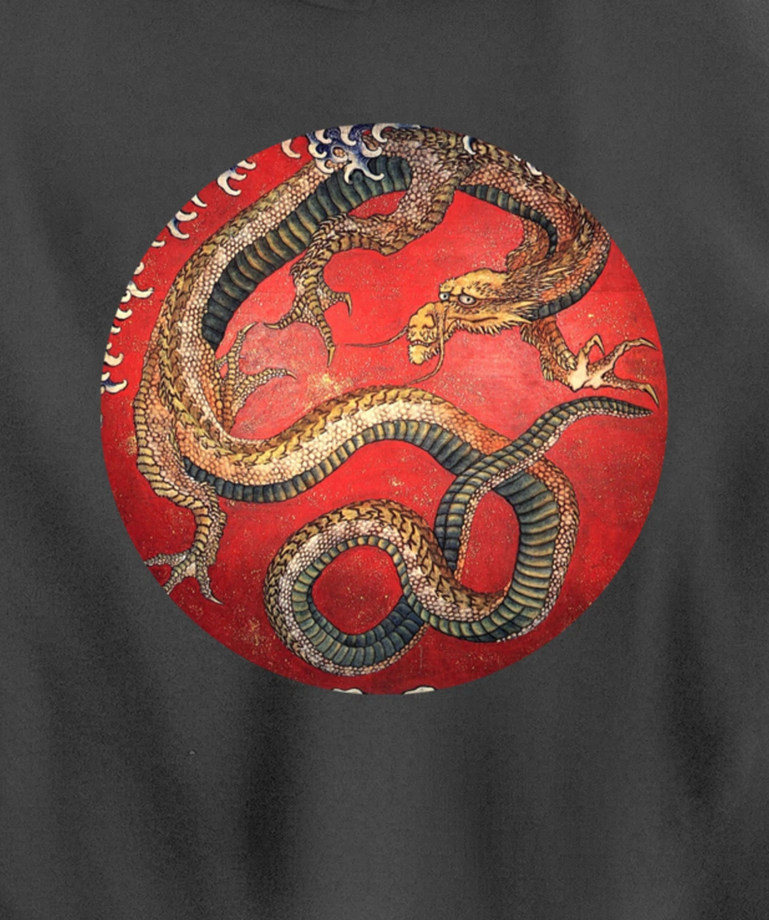 Hokusai Red Retro Dragon Japanese Graphic Design Vintage Pullover Hoodie