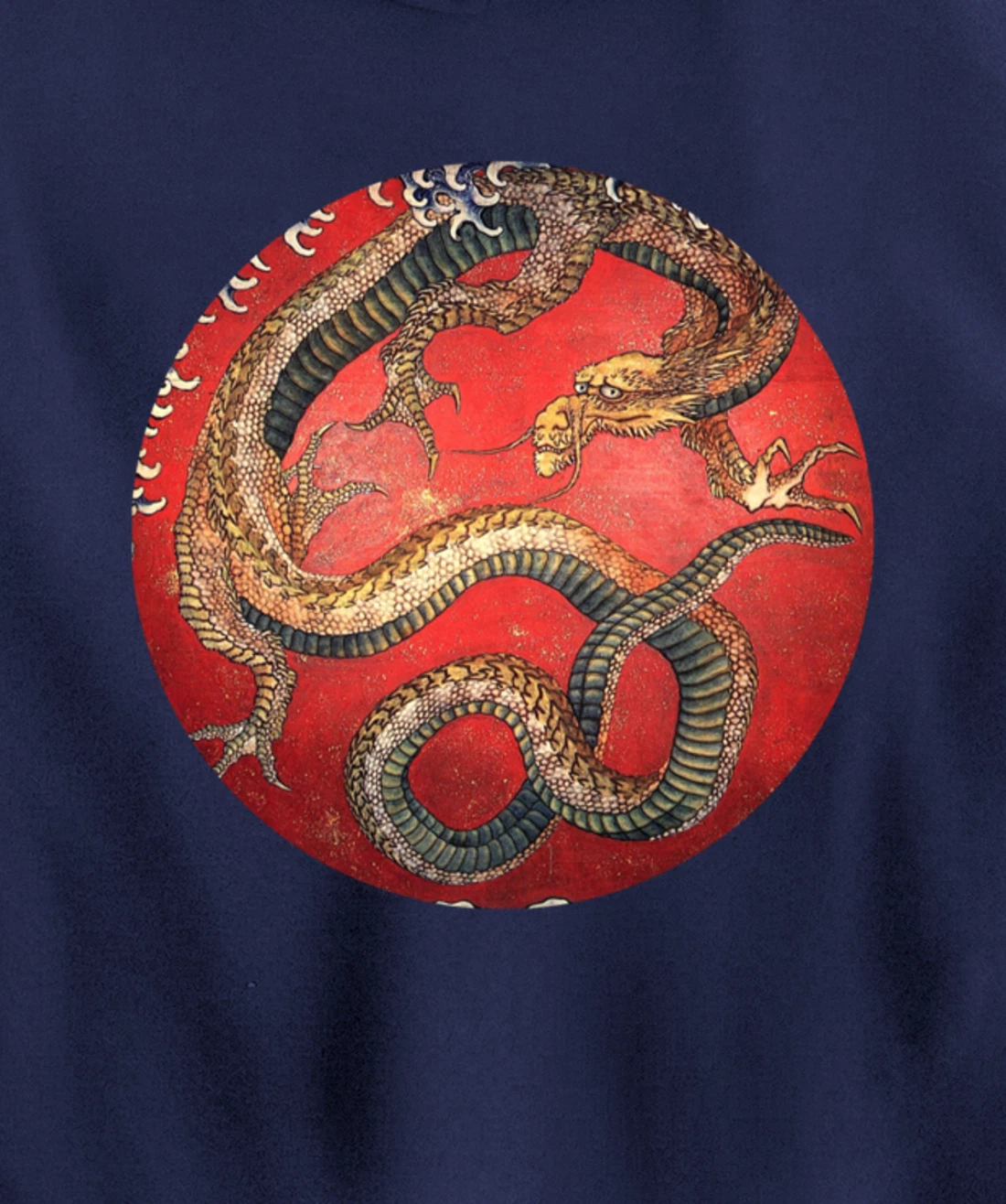 Hokusai Red Retro Dragon Japanese Graphic Design Vintage Pullover Hoodie