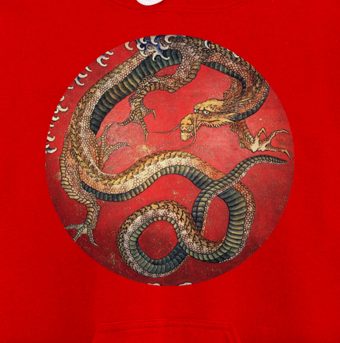 Hokusai Red Retro Dragon Japanese Graphic Design Vintage Pullover Hoodie
