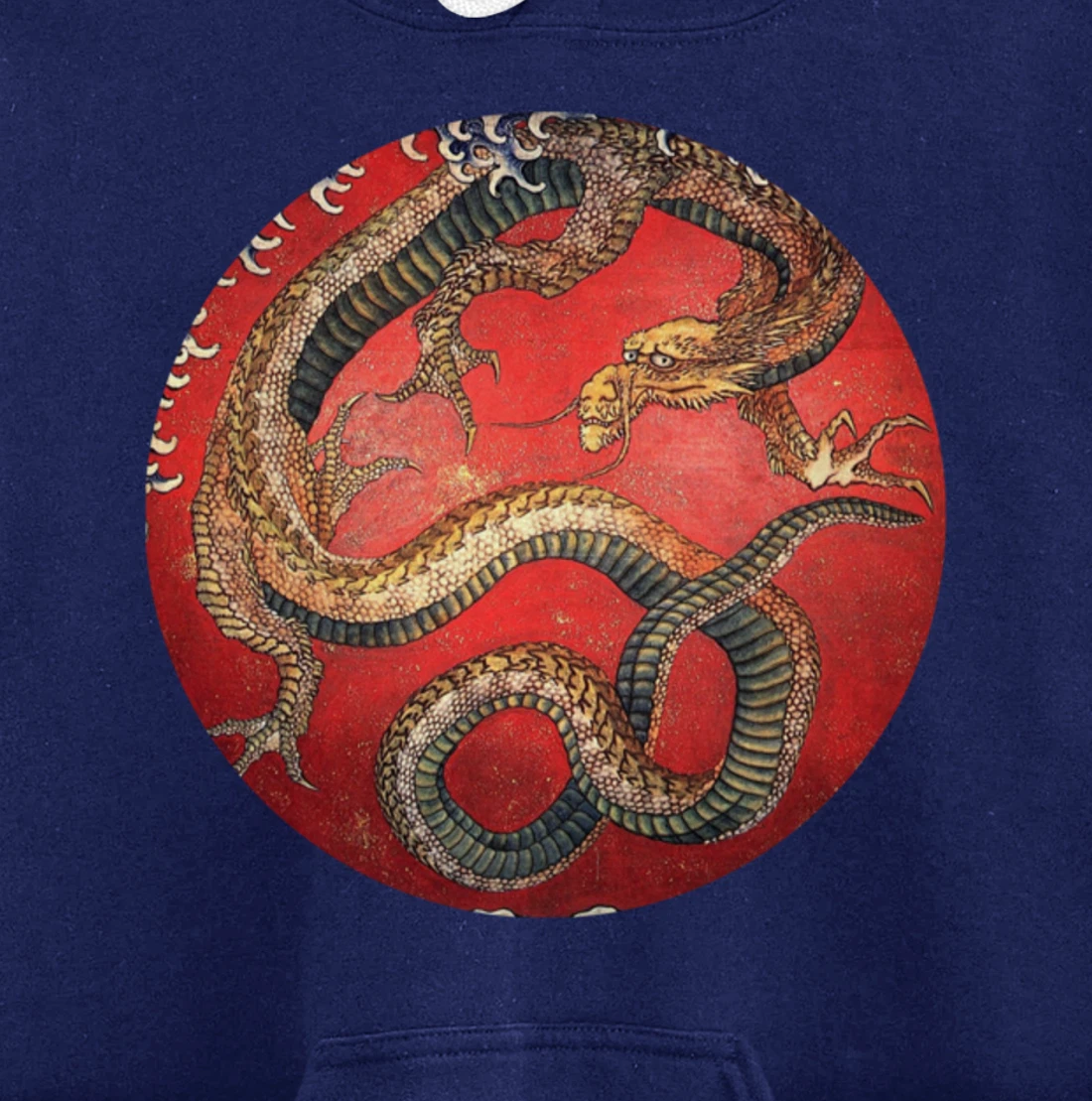 Hokusai Red Retro Dragon Japanese Graphic Design Vintage Pullover Hoodie