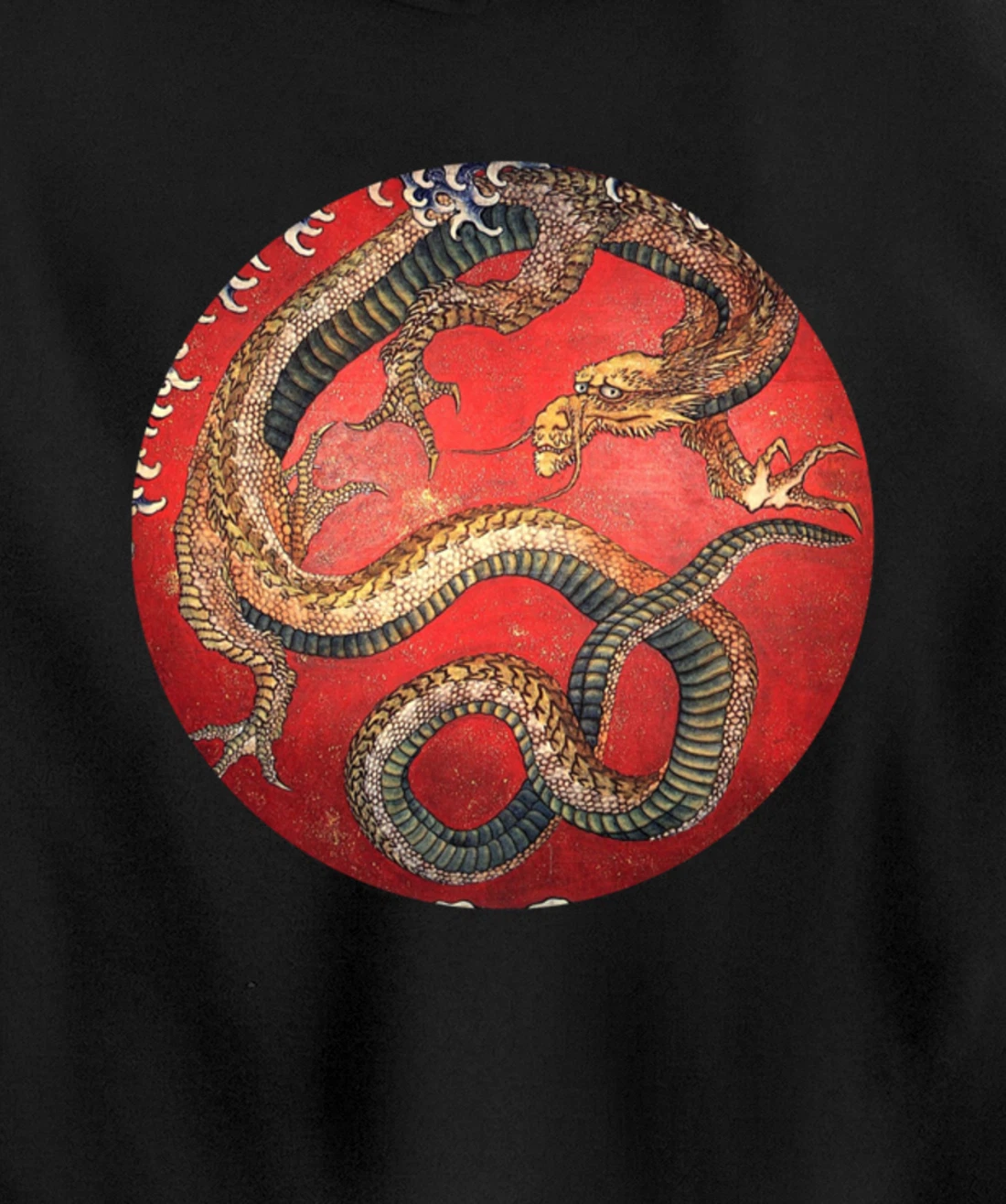Hokusai Red Retro Dragon Japanese Graphic Design Vintage Pullover Hoodie