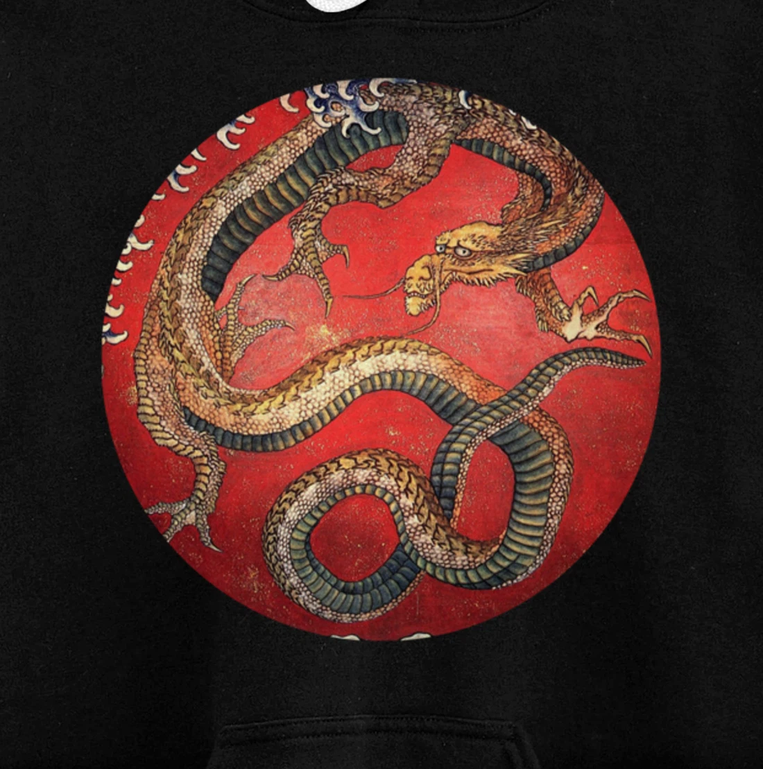 Hokusai Red Retro Dragon Japanese Graphic Design Vintage Pullover Hoodie