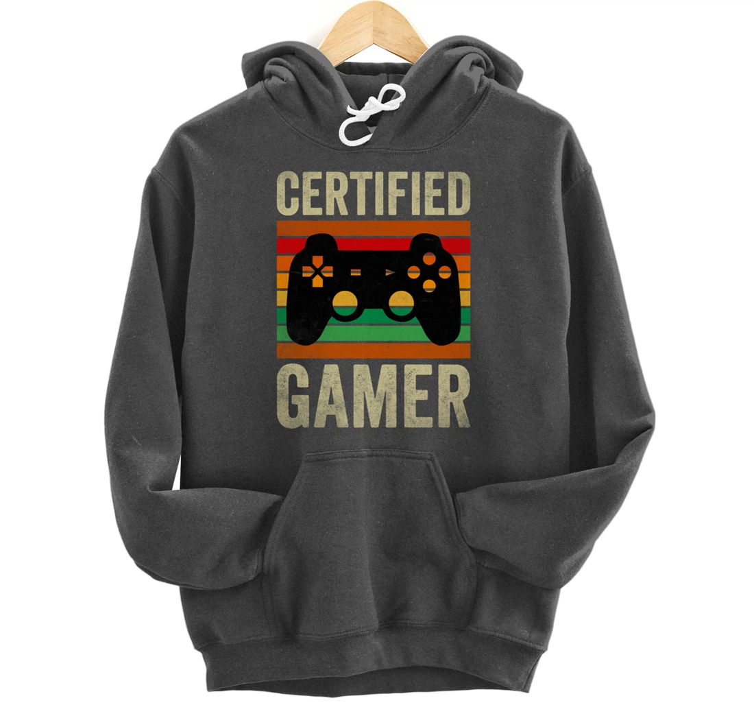 Certified Gamer Retro Funny Video Games Gaming Vintage Pullover Hoodie